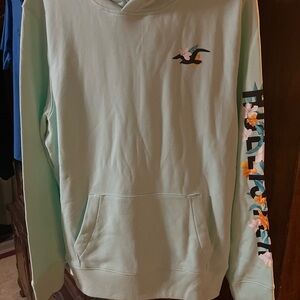 Hollister Light Green Hoodie with Floral Accents